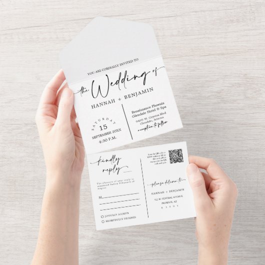 Elegantes modernes Viva Magenta Arch QR Code Foto All In One Einladung (Abreißtisch)