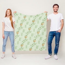 Elegantes modernes Wasserfarben-Blattmuster GRÜN Fleecedecke