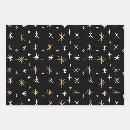 Elegantes, modernes Weihnachtsbaummuster Schwarz-w Geschenkpapier Set (Vorderseite 2)