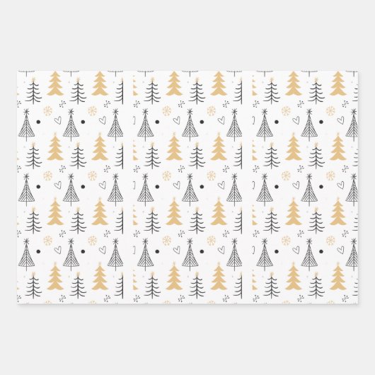 Elegantes, modernes Weihnachtsbaummuster Schwarz-w Geschenkpapier Set (Vorderseite)