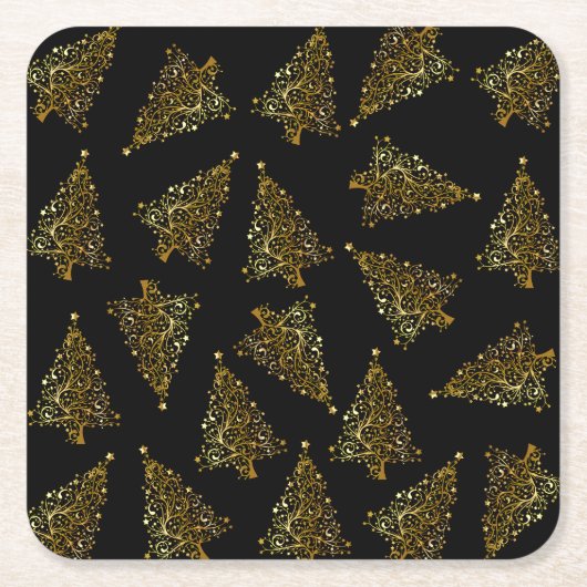 Elegantes, modernes Weihnachtsbaummuster schwarzes Rechteckiger Pappuntersetzer (Vorderseite)