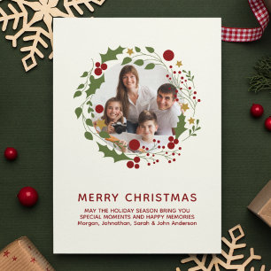 Elegantes modernes Weihnachtskranz-Foto Feiertagskarte