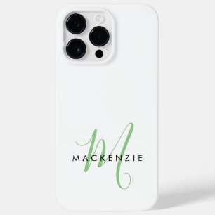 Elegantes modernes weiß-grünes Schriftmonogramm Case-Mate iPhone 14 Pro Max Hülle