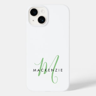 Elegantes modernes weiß-grünes Schriftmonogramm Case-Mate iPhone 14 Hülle