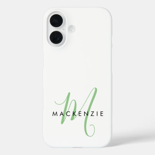 Elegantes modernes weiß-grünes Skript-Monogramm Case-Mate iPhone Hülle (Rückseite)