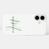 Elegantes modernes weiß-grünes Skript-Monogramm Case-Mate iPhone Hülle (Rückseite (Horizontal))