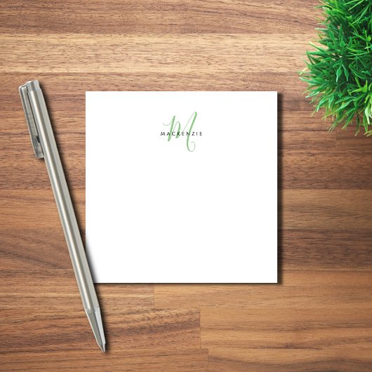 Elegantes modernes weiß-grünes Skript-Monogramm Post-it Klebezettel