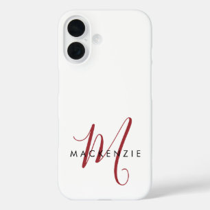 Elegantes modernes weiß-rotes Schriftmonogramm iPhone 16 Hülle