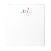 Elegantes modernes weiß-rotes Schriftmonogramm Notizblock (Vorderseite)