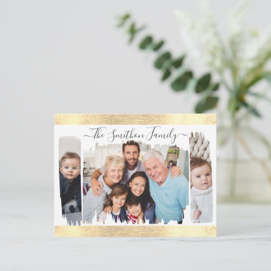 Elegantes, modernes Weiß und Gold ergänzen Ihr Fot Postkarte (Stehend Vorderseite)