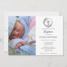 Elegantes, modernes Weißes Foto - Taufe Einladung