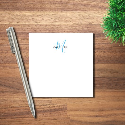 Elegantes modernes weißes Himmelblau-Script-Monogr Post-it Klebezettel