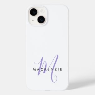 Elegantes modernes weißes Lavendel-Script-Monogram Case-Mate iPhone 14 Hülle