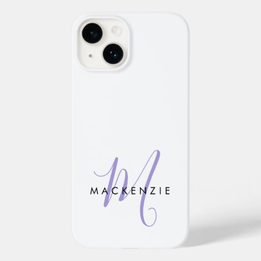 Elegantes modernes weißes Lavendel-Script-Monogram Case-Mate iPhone Hülle (Rückseite)