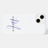 Elegantes modernes weißes Lavendel-Script-Monogram Case-Mate iPhone Hülle (Rückseite (Horizontal))