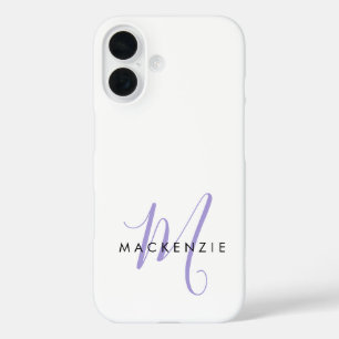 Elegantes modernes weißes Lavendel-Script-Monogram iPhone 16 Hülle