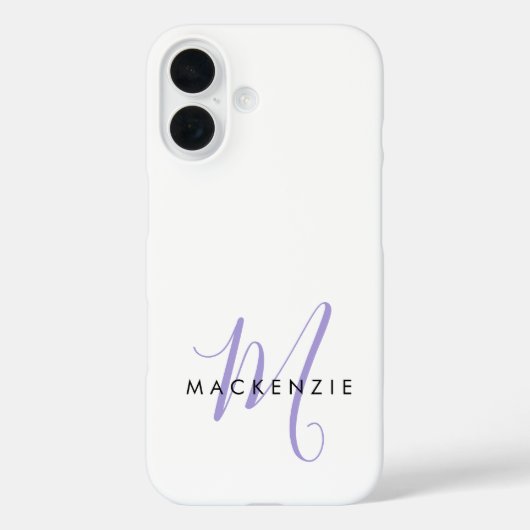 Elegantes modernes weißes Lavendel-Script-Monogram Case-Mate iPhone Hülle (Rückseite)
