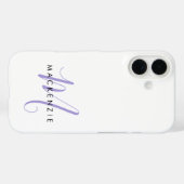 Elegantes modernes weißes Lavendel-Script-Monogram Case-Mate iPhone Hülle (Rückseite (Horizontal))