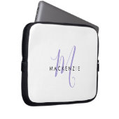 Elegantes modernes weißes lila Skript-Monogramm Laptopschutzhülle (Vorne Rechts)