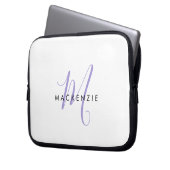 Elegantes modernes weißes lila Skript-Monogramm Laptopschutzhülle (Vorderseite Links)