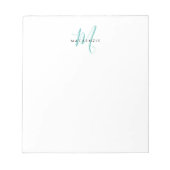 Elegantes modernes weißes Teal-Schriftmonogramm Notizblock (Vorderseite)