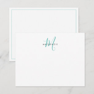 Elegantes modernes weißes Teal-Script-Monogramm Mitteilungskarte