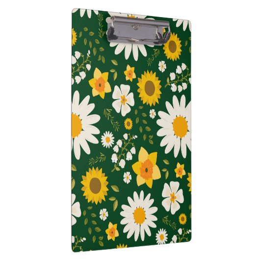 Elegantes modernes, weißgelbes Blumendesign Klemmbrett (Rechts)