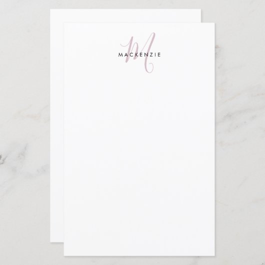 Elegantes, modernes White Blush Pink Script Monogr (Vorne/Hinten)