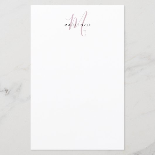 Elegantes, modernes White Blush Pink Script Monogr (Vorderseite)
