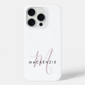 Elegantes, modernes White Blush Pink Script Monogr Case-Mate iPhone Hülle (Rückseite)