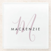 Elegantes, modernes White Blush Pink Script Monogr Glasuntersetzer (Vorderseite)