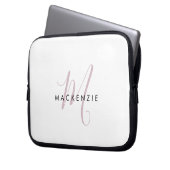 Elegantes, modernes White Blush Pink Script Monogr Laptopschutzhülle (Vorderseite Links)