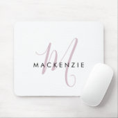 Elegantes, modernes White Blush Pink Script Monogr Mousepad (Mit Mouse)