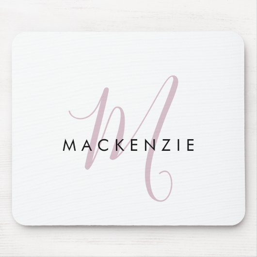 Elegantes, modernes White Blush Pink Script Monogr Mousepad (Vorne)
