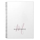 Elegantes, modernes White Blush Pink Script Monogr Notizblock (Vorderseite)