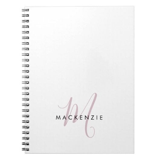 Elegantes, modernes White Blush Pink Script Monogr Notizblock (Vorderseite)