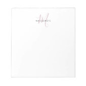 Elegantes, modernes White Blush Pink Script Monogr Notizblock (Vorderseite)