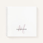 Elegantes, modernes White Blush Pink Script Monogr Notizblock (Vorderseite)