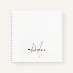 Elegantes, modernes White Blush Pink Script Monogr Notizblock