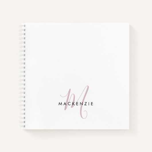 Elegantes, modernes White Blush Pink Script Monogr Notizblock (Vorderseite)
