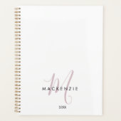 Elegantes, modernes White Blush Pink Script Monogr Planer (Vorderseite)