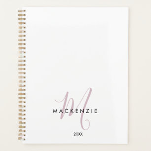 Elegantes, modernes White Blush Pink Script Monogr Planer