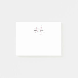 Elegantes, modernes White Blush Pink Script Monogr Post-it Klebezettel