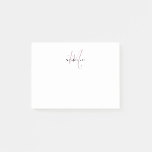 Elegantes, modernes White Blush Pink Script Monogr Post-it Klebezettel (Vorderseite)