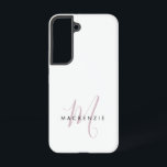 Elegantes, modernes White Blush Pink Script Monogr Samsung Galaxy Hülle<br><div class="desc">Elegant Modernes White Blush Pink Script Monogram Phone Case. Eine elegante Rosa-Schriftzeichen-Monogramm kombiniert mit einem schwarzen San-Serif-Schriftart verleiht dem Ganzen einen zeitgemäßen Look.</div>