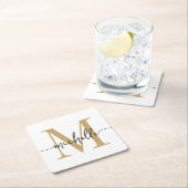 Elegantes, modernes White Gold Monogram Name Scrip Rechteckiger Pappuntersetzer (Vor Ort)