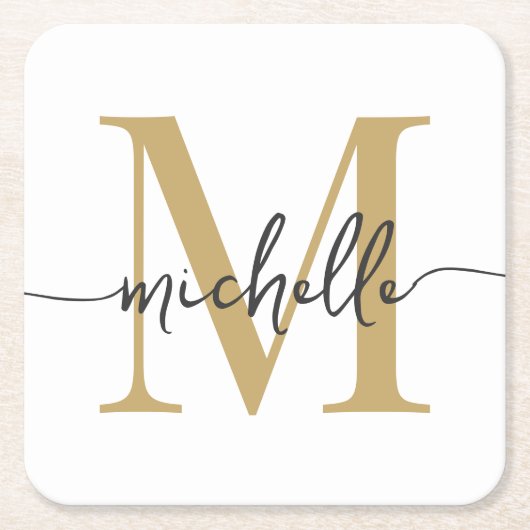 Elegantes, modernes White Gold Monogram Name Scrip Rechteckiger Pappuntersetzer (Vorderseite)