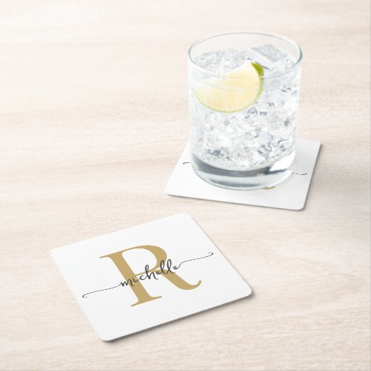 Elegantes, modernes White Gold Monogram Name Scrip Rechteckiger Pappuntersetzer (Vor Ort)