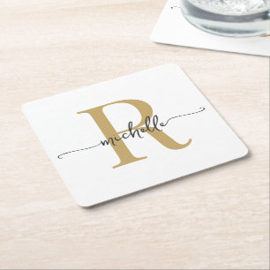 Elegantes, modernes White Gold Monogram Name Scrip Rechteckiger Pappuntersetzer
