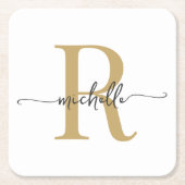 Elegantes, modernes White Gold Monogram Name Scrip Rechteckiger Pappuntersetzer (Vorderseite)